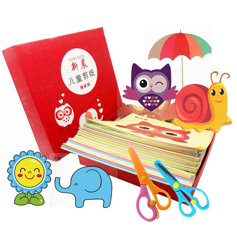 48pcs bambini Cartoon fai da te carta colorata taglio giocattoli pieghevoli kingergarden bambini artigianato artistico educativo con strumenti a forbice regali