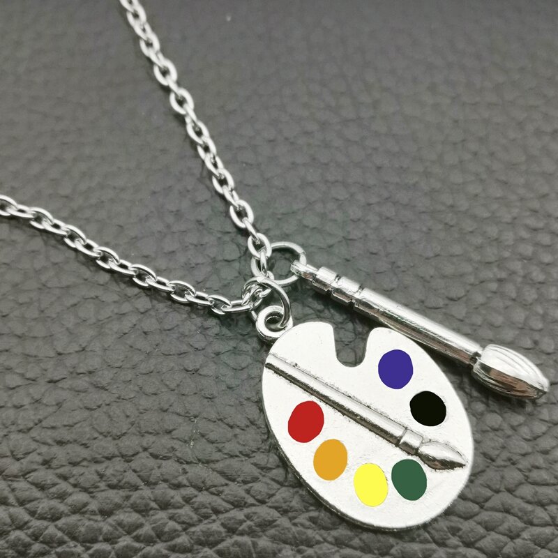 Stylish and Elegant, 1 Set of Palette  Necklace Earrings Silver Plated  Artist Brush Wonderful Bright Artist Pendant Necklace