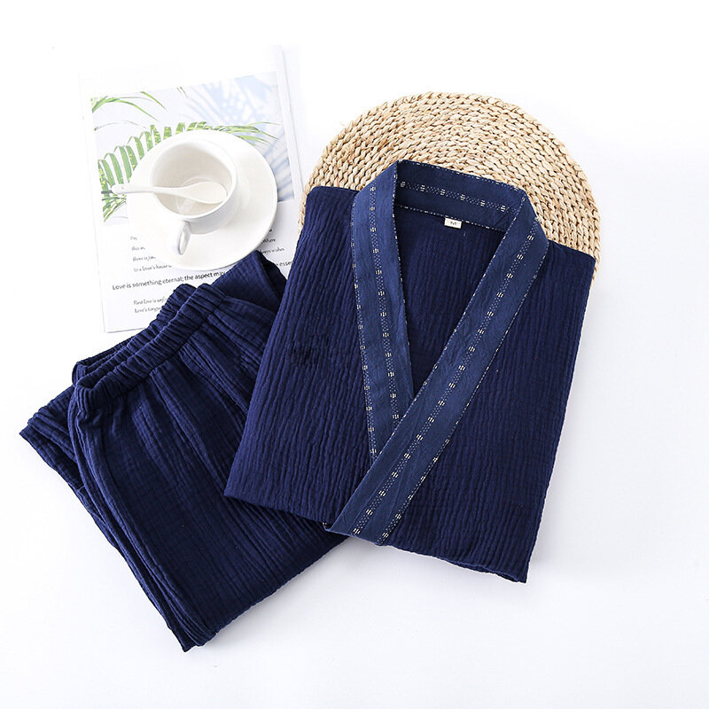 Männer Kimono Startseite Anzüge Lange ärmeln Hosen Anzüge für Herbst und Frühling Pijamas für Männer Baumwolle Crepe Design pyjamas für Männer