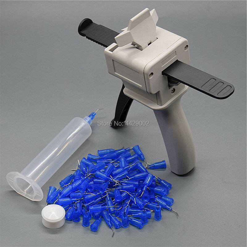 100x 22G 45 Degree Dispensing Glue Syringe Tip Needle Ink Refill Mixing Liquid & 30cc Manual Applicator Dispensing Gun & Syringe