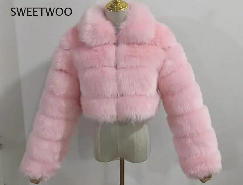 Женское зимнее пальто из искусственного лисьего меха, коллекция 2021 года, модное высококачественное плотное пальто из искусственного меха, женские винтажные короткие куртки с длинным рукавом, пушистое пальто