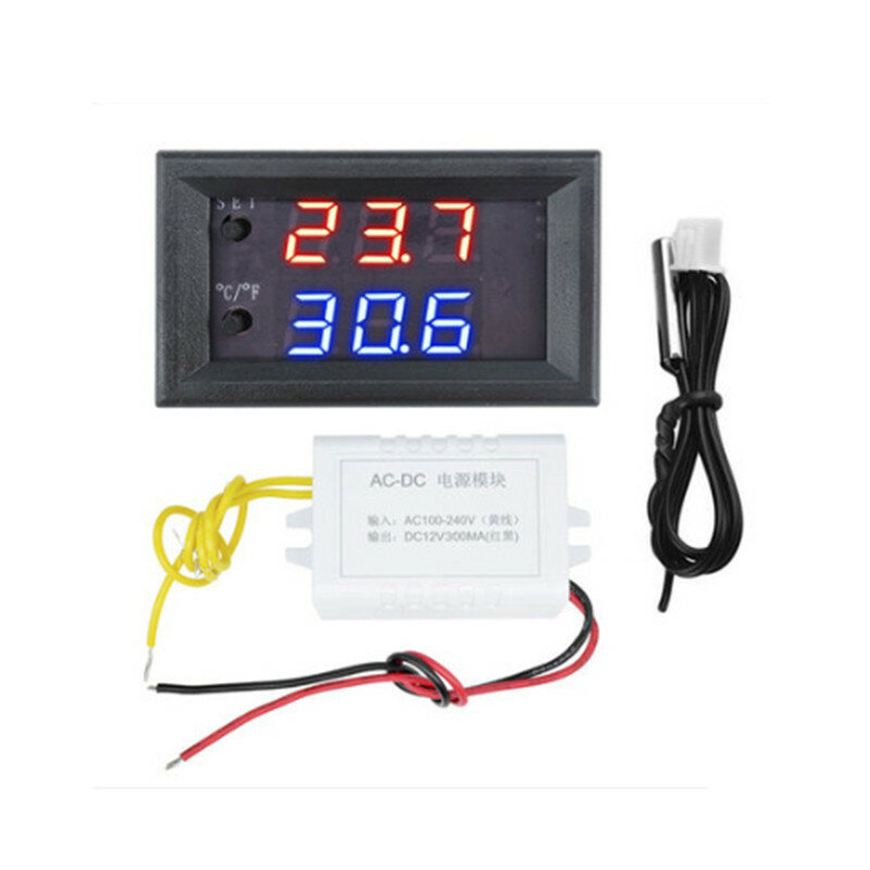 W1209WK dual digital display thermostat DC12V220V -50-110℃ constant temperature LED intelligent control sensor