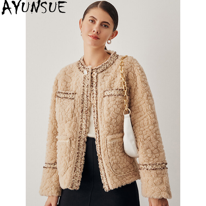 Пальто AYUNSUE из овечьей шерсти, женское, осенне-зимнее, 2021, короткое, легкое, шерстяное, элегантное, Gxy182