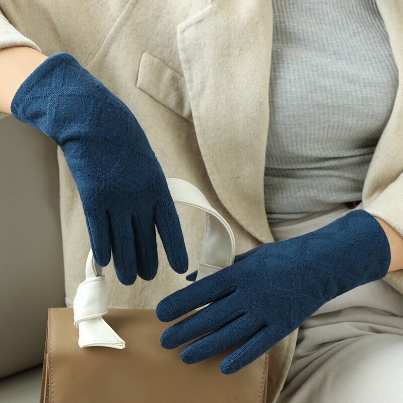 Nowe kobiety Winte imitują kaszmirowy kratownicowy wełniany modne rękawiczki nici Plus aksamitny gruby ekran dotykowy ciepłe rękawiczki