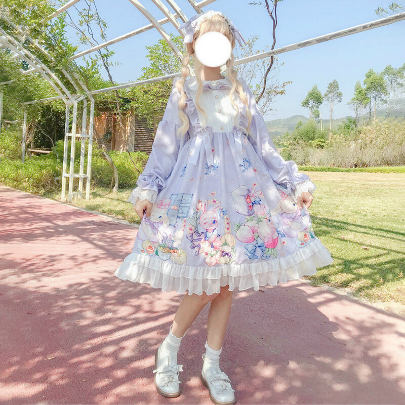Gothic lolita daily dress cute rabbit soft sister Japanese OP long-sleeved victorian Kawaii Sweet dress girl autumn winter