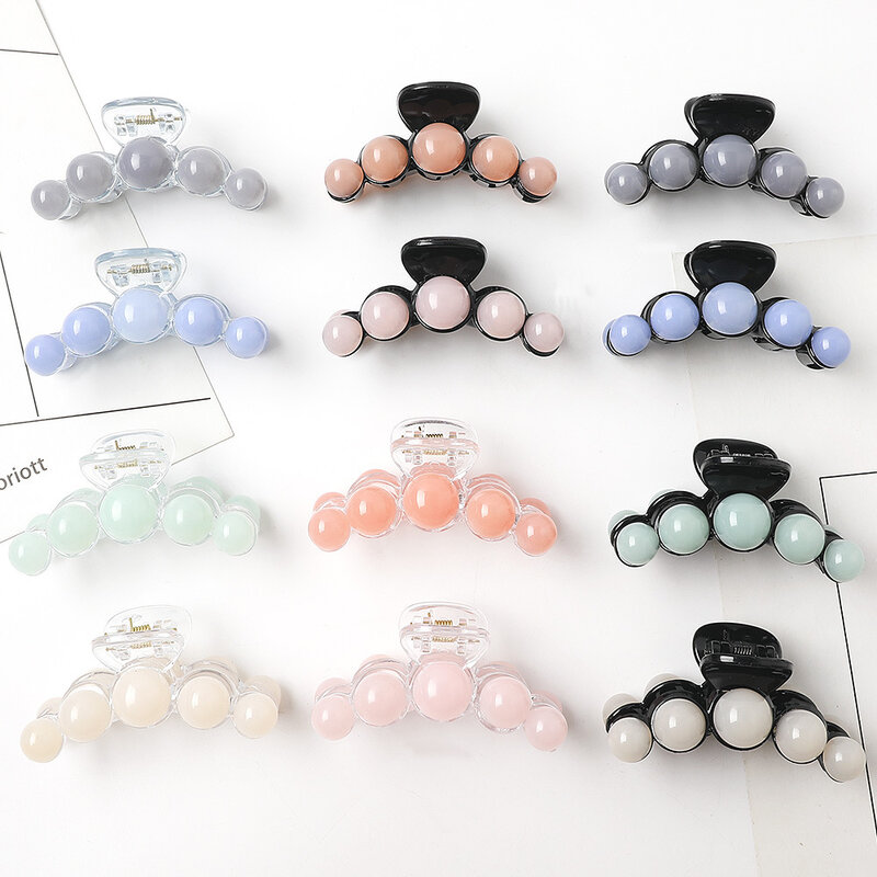 New fashionCandy color pearl Resin Acrylic  Hair Clip Crab Hair Claws For Women Girl Simple Hair Accessories Headdress