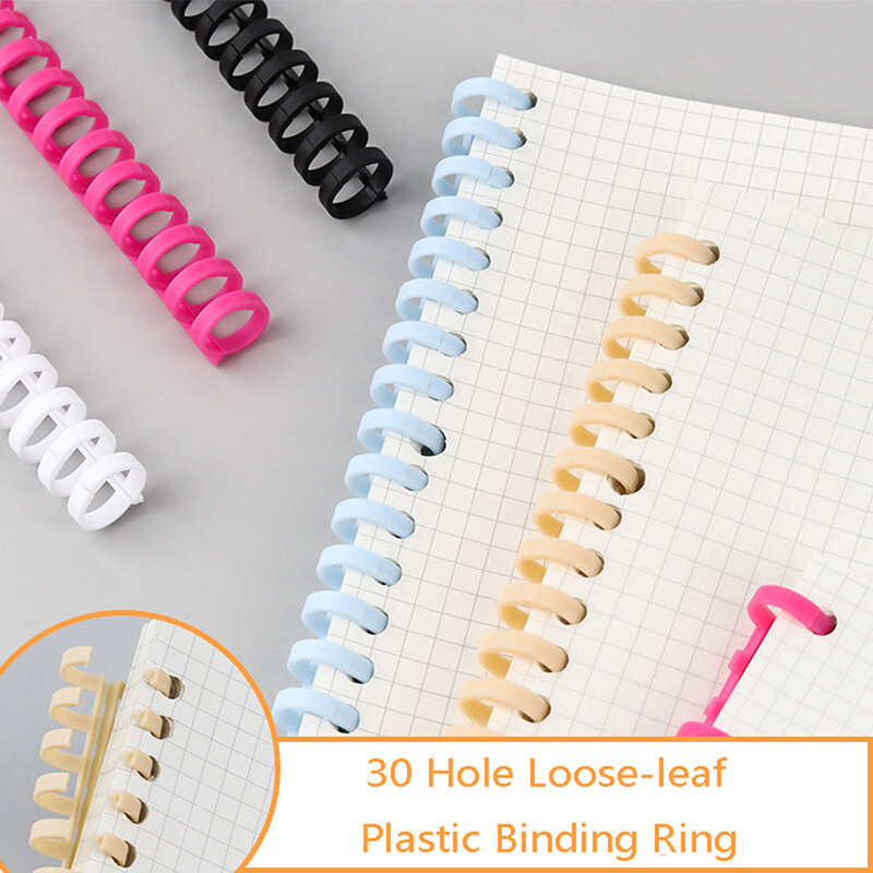 Loose-Leaf Plastic Binding Ring para Kid, Primavera Anéis Espirais, Papel Notebook Papelaria, Material de Escritório, 12mm, 30 Buracos, A4, A5, A6, 1 Pc