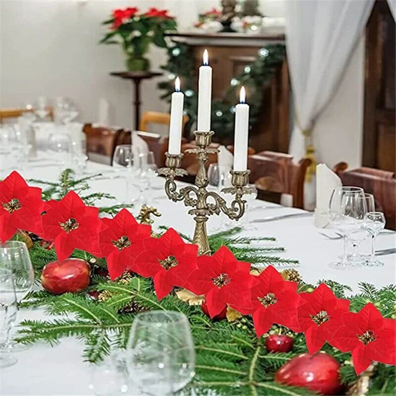 Guirlande lumineuse décorative à LED Poinsettia de noël, 3/2M, décorations de fleurs, ornements d'arbre de noël, décoration de fête, de maison