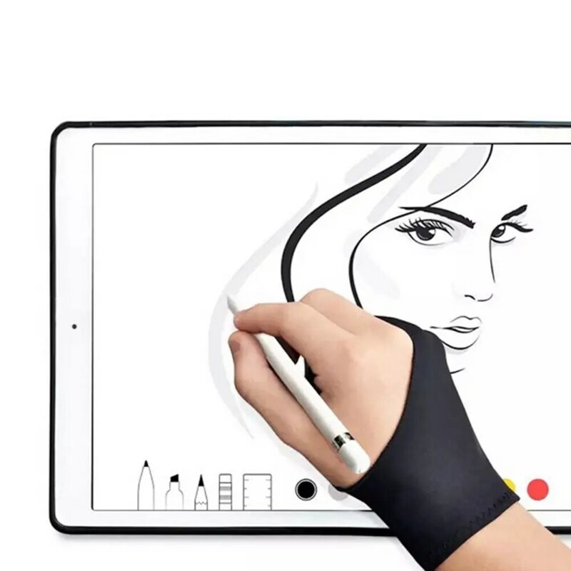 Guante antiincrustante de 2 dedos negro, para mano derecha e izquierda, para dibujo artístico, para cualquier tableta de dibujo gráfico