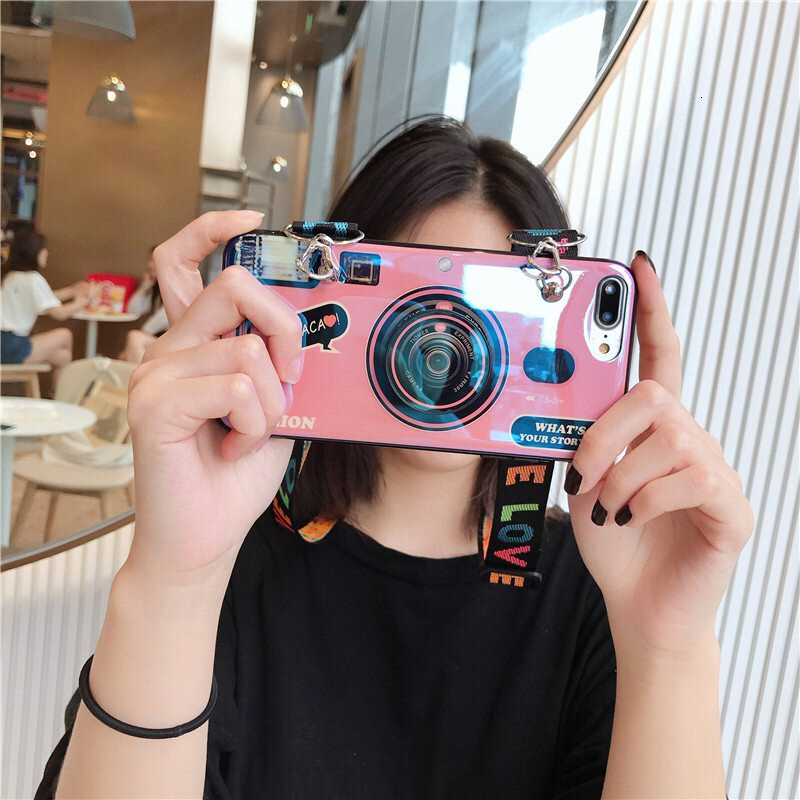 Retro Bluray Camera Case For Huawei P30 Pro P20 Lite P10 P9 P Smart Z 2019 Nova 4 5 5i 3 Y9 2018 Y7 Y6 Bracket Wrist Band Cover