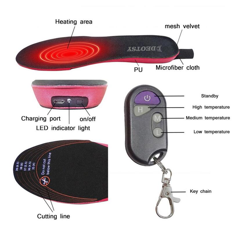 Smart Remote Heating Insole In Winter USB Lithium Battery Charging Electric Heating Insole Cutable Foot Warmer LED Indicator