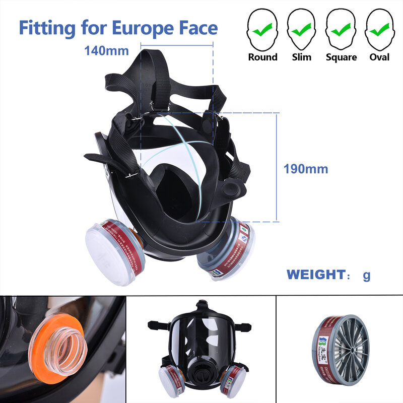 Safeyear segurança máscara facial preto 1 cilindros 2 filtro aperto do ar fácil de usar respingo resistente à prova de poeira impermeável anti-nevoeiro
