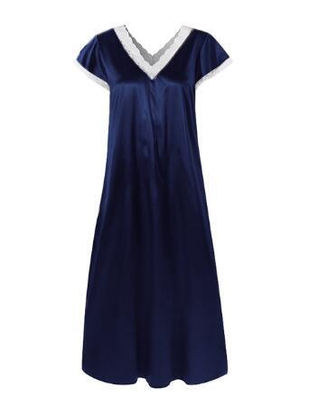 Women Summer Silk Sleepwear Short Sleeve V Neck Homewear Long Dress Nightgowns Sleepwear Sleep Tos Night Dress Underwear