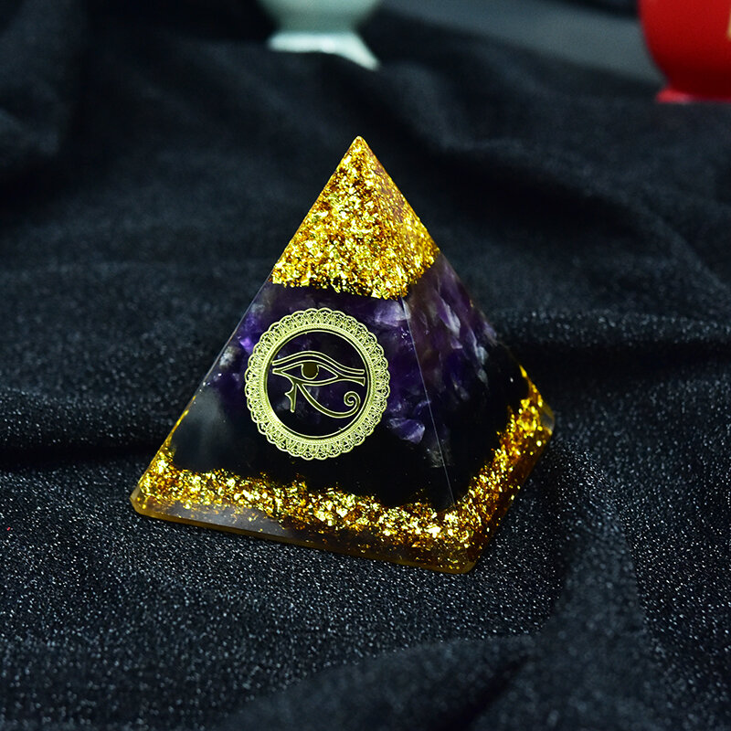 Ornamen Kerajinan Resin Kristal Alami Asli Orgonit Piramida Mata Horus Amethyst Perhiasan Penyembuhan Energi Doa untuk Kekayaan