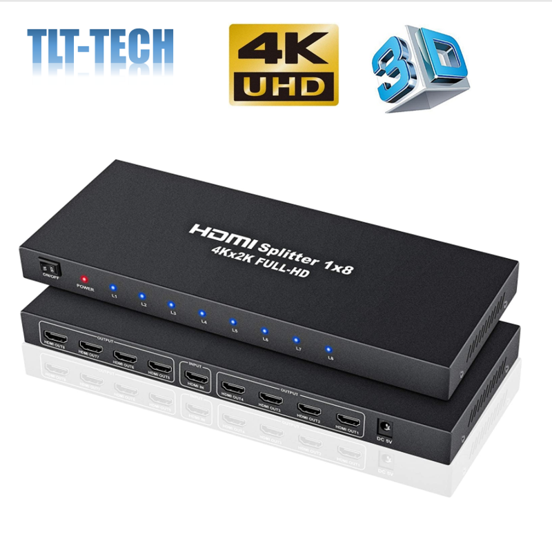 4K 1X8 HDMI Splitter 1ใน8 Out Powered 8way HDMI Splitterผู้จัดจำหน่ายวิดีโอเครื่องขยายเสียงcharger Full HD 3D & 4K