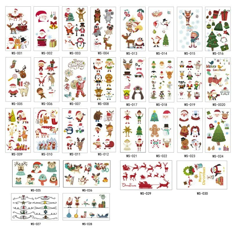 10Pcs Inderen Kerst Tattoo Sticker Waterdichte Tijdelijke Cartoon Nep Kerstman Body Transfer Art Kid Speelgoed Versieren Gift