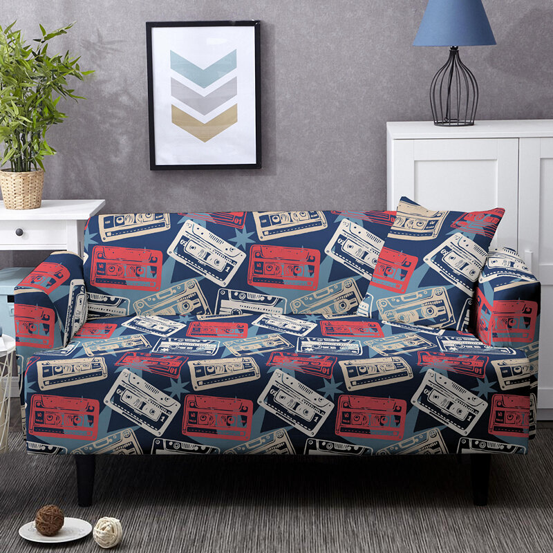 Retro Graffiti Music Instrument Stretch Sofa Cover For Living Room Washable Couch Covers Dust-proof Elastic Slipcover Loveseat