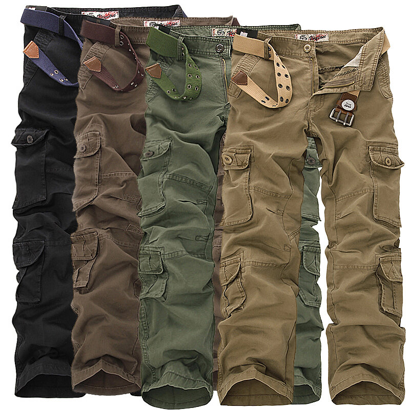 Calça tática masculina, calça militar lavada com muitos bolsos, tamanho grande 46, novo, 2019