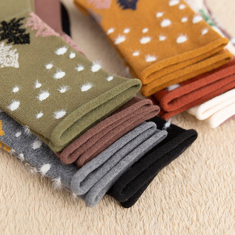 Chaussettes en coton à poils doux pour femmes, 1 paire, motif de noël, chaussettes mi-tubes, joli cadeau, automne et hiver