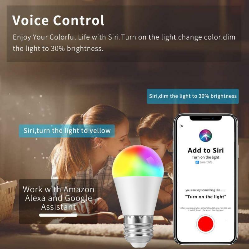 Lámpara Led inteligente con Control de voz, Bombilla inteligente multicolor con WiFi, RGB, ahorro de energía, E27/B22/E14