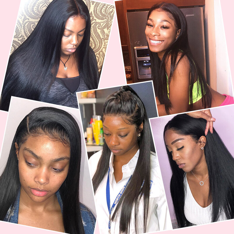 Pelucas de cabello humano Rosabeauty de 28 a 30 pulgadas con frente de encaje recto, cabello virgen brasileño para mujeres negras, peluca Frontal de encaje 360 Pre desplumada