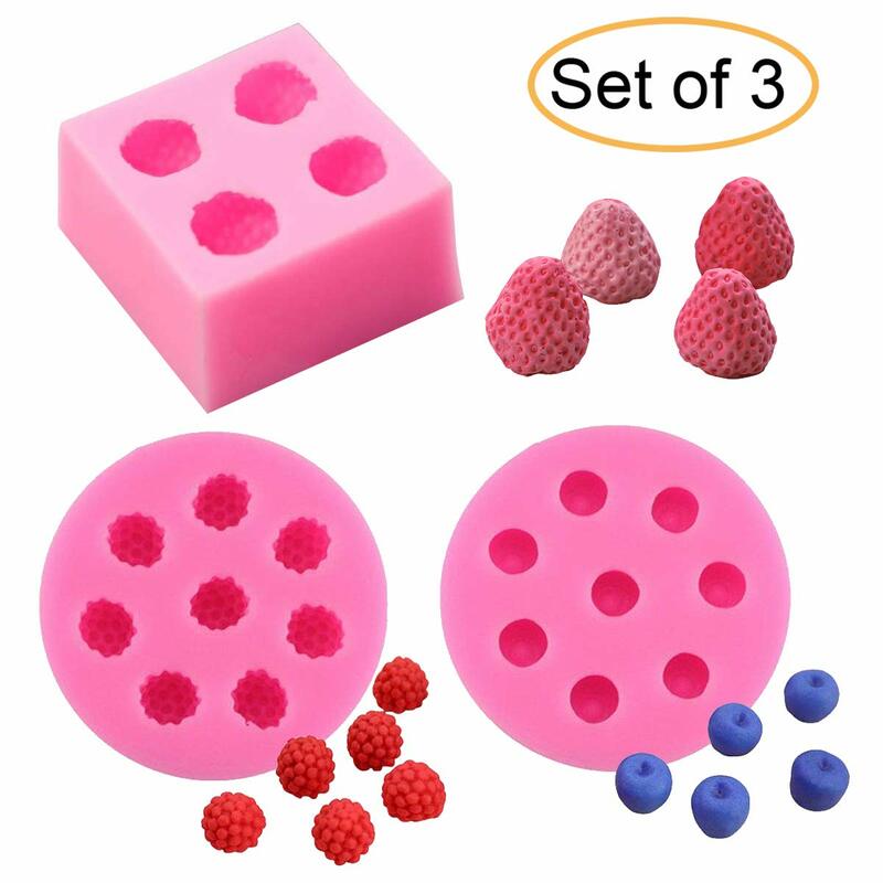 MILIVIXAY Set of 3 Raspberry/Blueberry/Strawberry Silicone Mold Cake Bakeware Decorating Mold for Biscuit Chocolate Candy