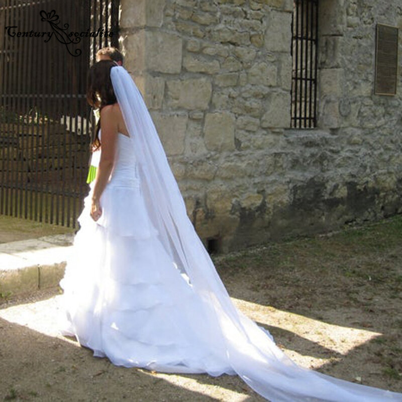 Cathedral ยาวผ้าคลุมหน้าเจ้าสาวด้วยหวี One งาช้างสีขาวม่านจัดงานแต่งงานเจ้าสาวอุปกรณ์เสริม Velos De Noiva
