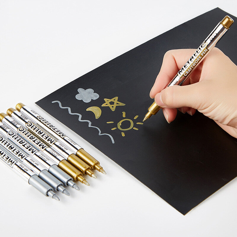 2pcs/Lot DIY Metallic Waterproof Permanent Paint Marker Pens Gold Silver Highlights For DIY Epoxy Resin Craft Drawing Pen