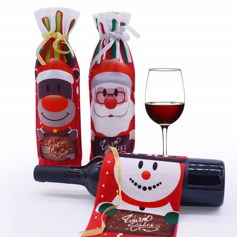Conjunto de decoração para garrafa de vinho, mesa de natal, boneco de algodão, capa de garrafa, roupas de cozinha, decoração para ano novo, natal, jantar em casa