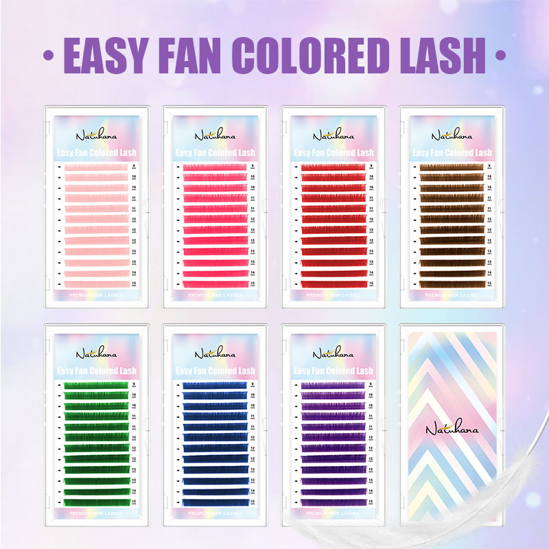 NATUHANA Easy Fan Colored Lashes Easy Fanning Volume Color Eyelash Extensions Auto Fans Fast Blossom Cilios Camellia Eye Lash