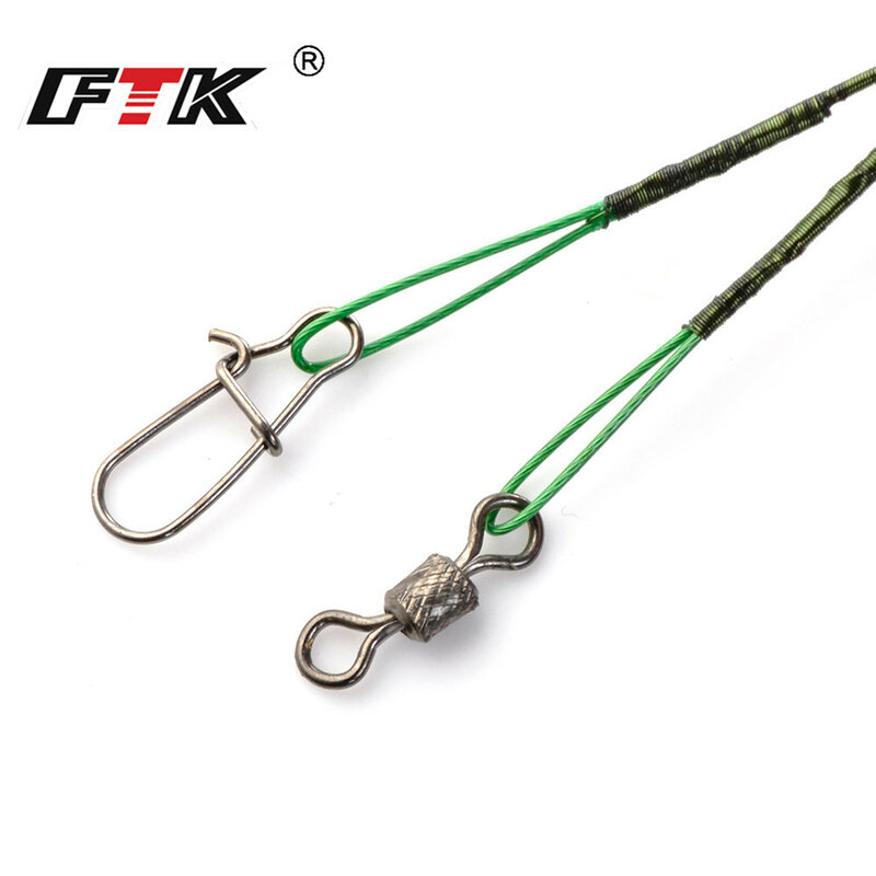 FTK 20pcs 16/20/25cm Stainless Steel Wire Leader Fishing Leash With Swivel 50LB Anti-bite Line Leadcore Leash For Pike Fishing