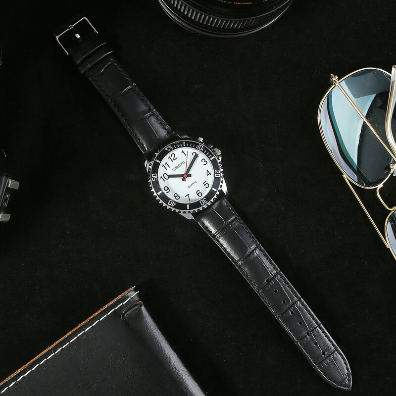 Französisch Sprechen Uhr, Reden Datum und Zeit, Schwarz Lederband TFBW-1501