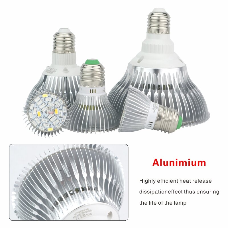 LED Grow Light E27 Spektrum Penuh 18W 28W 30W 50W 80W untuk Tanaman Hidroponik Lampu AC85-265V 110V 220V Led Tumbuh Lampu