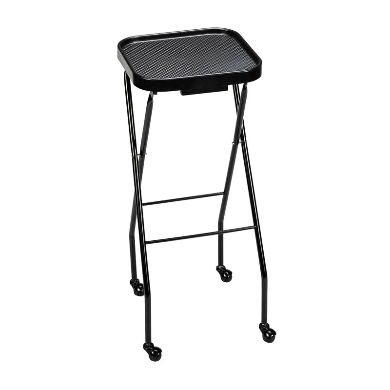 [DTY] Hairdressing Folding Trolley Cart ABS Tray Iron Frame With Wheels (Iron Frame Plastic Wheels) Black