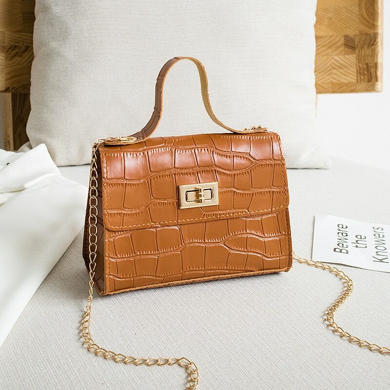 PU Leather Women Bags 2020 High Quality Korean Crocodile Pattern Handbag Ladies Shoulder Messenger Chain Lock Small Square Bag