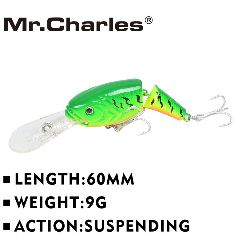 Mr.Charles CN52 낚시 미끼, 서스펜딩 Vib, MINNOW, 다양한 색상, 하드 베이트, 고탄소강 H, 60mm, 9g