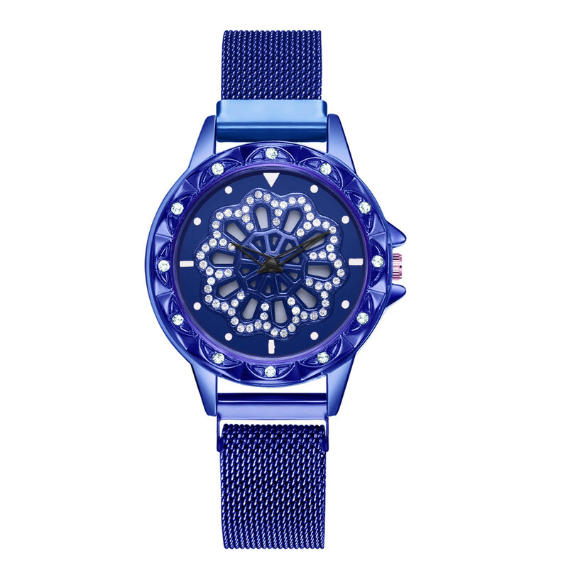 Relógio luxuoso feminino 360 graus rotação, ímã fivela, quartzo, relógio de pulso, sorte, para moças, de aço