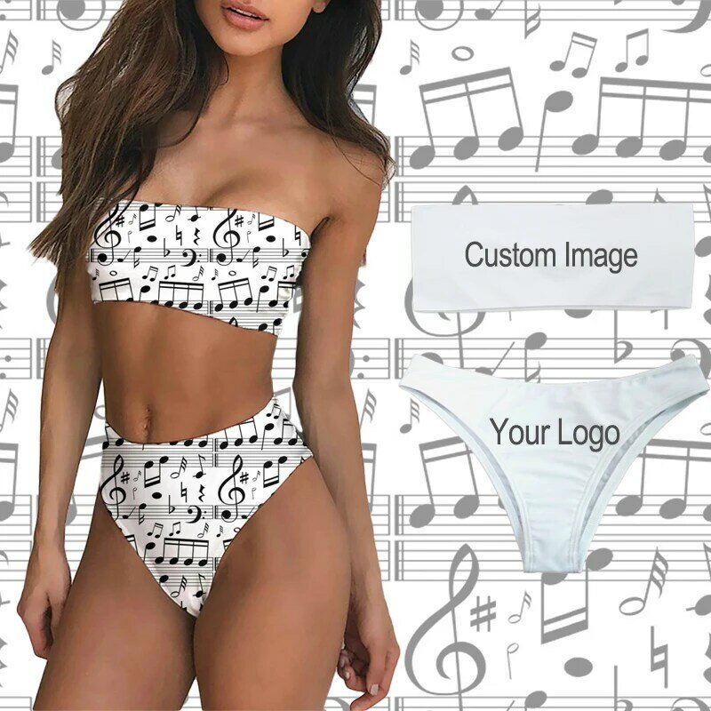 Doginthehole 2021 Set Bikini Bandeau Fashion Wanita Cetak Gulma Warna-warni Musim Panas Seksi 2 Buah Pakaian Renang Tanpa Tali Pakaian Mandi
