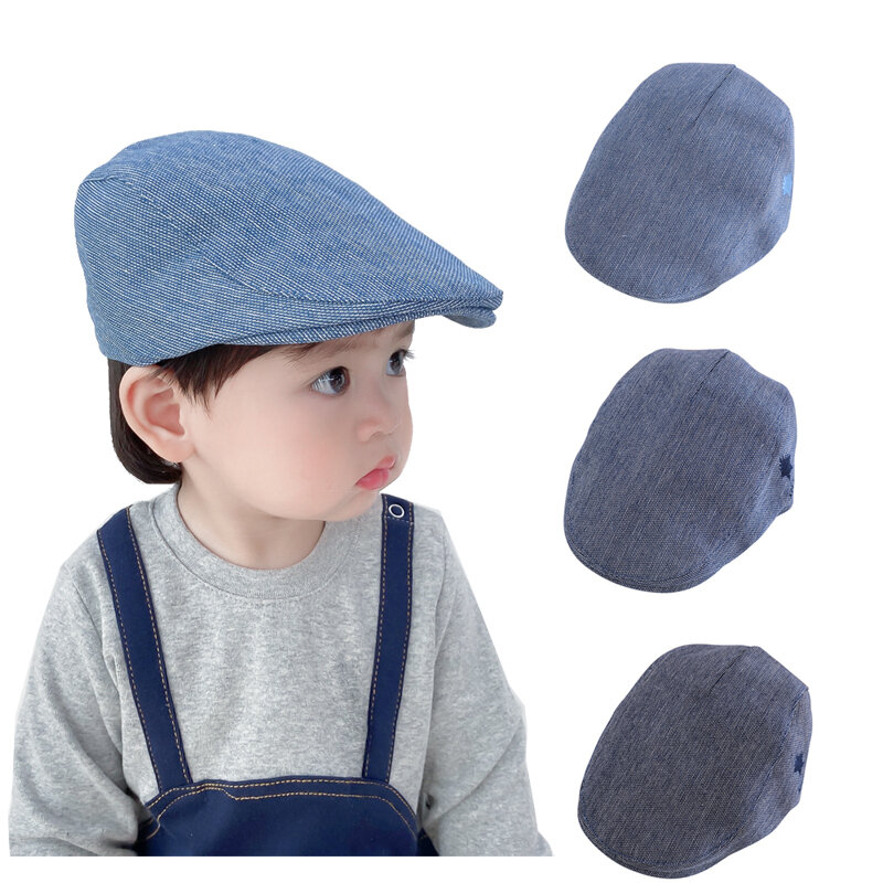 Béret élastique en coton et lin pour bébé garçon, joli chapeau pour enfant de 1 à 2 ans, disponible en 3 couleurs, à la mode