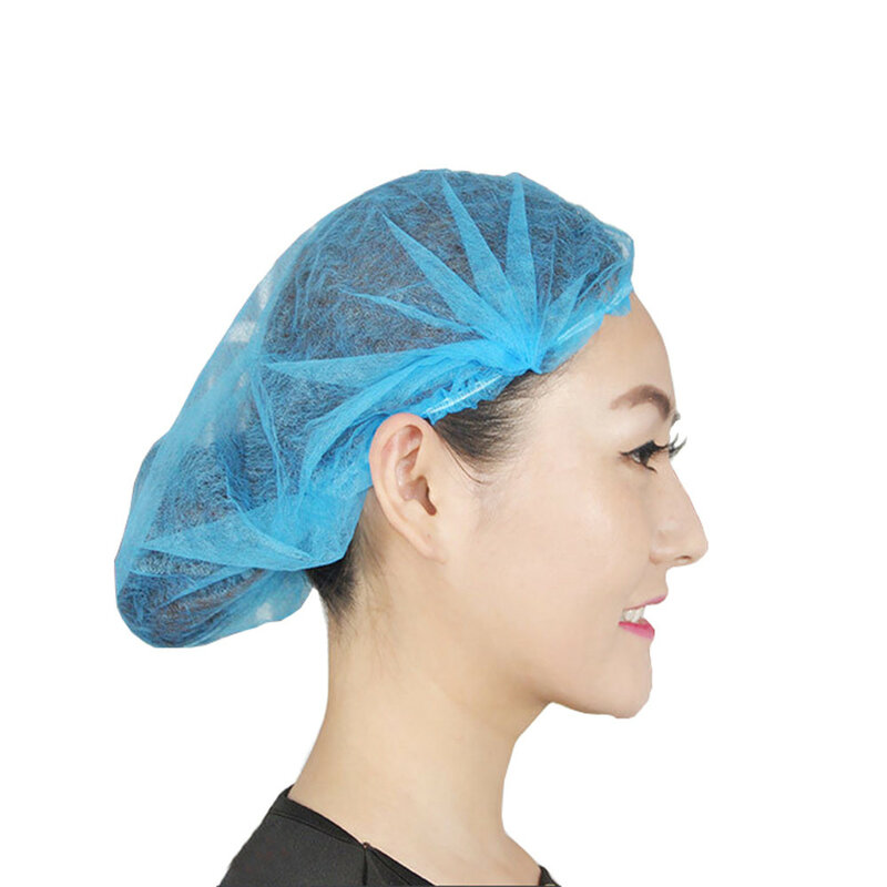 100PCS White Non-woven Disposable Shower Caps Pleated Anti Dust Hat Women Men Bath Caps for Spa Hair Salon Beauty Accessories