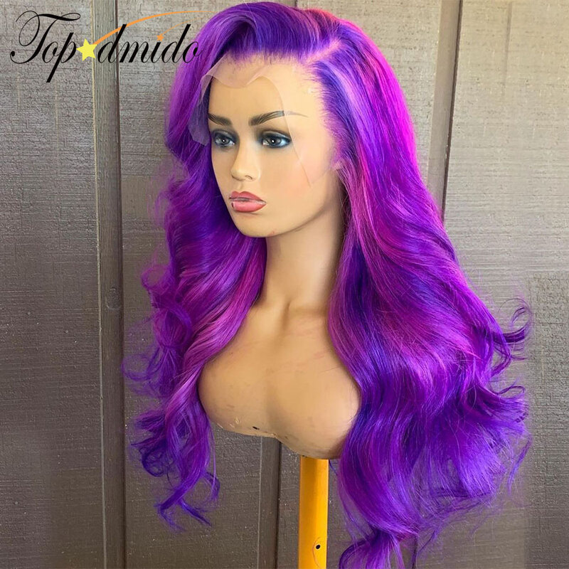 Topodmido фиолетовый цвет 13x4 Прозрачная кружевная кожа искусственные бразильские человеческие волосы Remy закрывающий парик без клея 4x4 кружевные парики