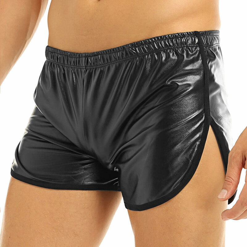 Men Casual Boxers Shorts Latex Sleepwear Wetlook Faux Leather Sports Hot Boxer Shorts Bottoms Home Nightwear Summer Beach Bikini