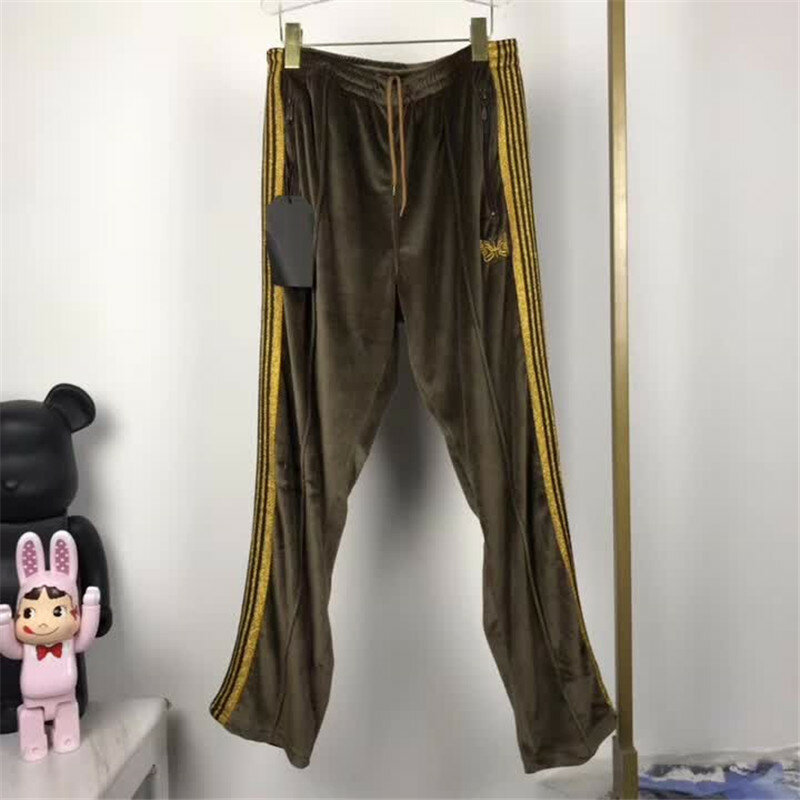2020 novo awge agulhas calças rochosas hip hop 1:1 alta qualidade borboleta bordado faixa sweatpants japão agulhas