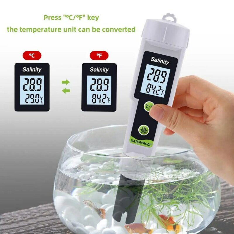 Digital Salinity Meter 0~199ppt Salt Content Tester LCD Display High Precision Salty Concentration Seawater Tester for Aquarium