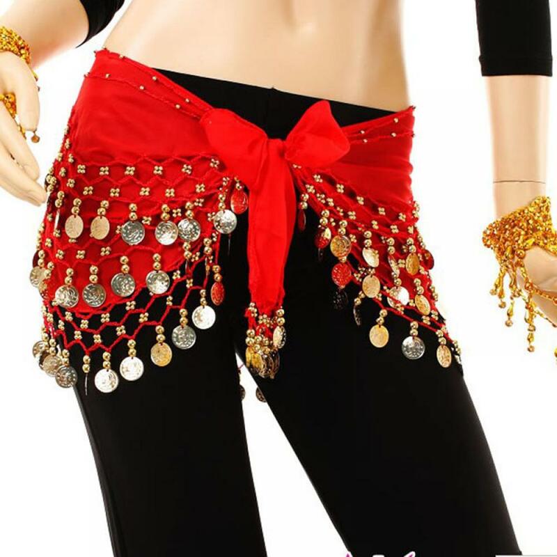 Indain Belly Dance Hip Scarf Accessories 3 Row Belt Skirt With Gold bellydance Tone Coins Waist Chain Wrap Adult Dance Wear