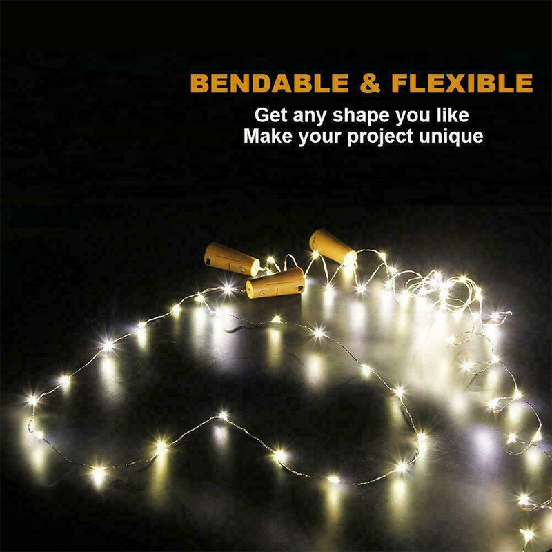 Guirlande Lumineuse pour Bouteille de Vin, 20 LED avec Batterie, Fil de Fer en Liège et Cuivre, Décoration de Fête de Noël et Mariage, 5 /10 Pièces