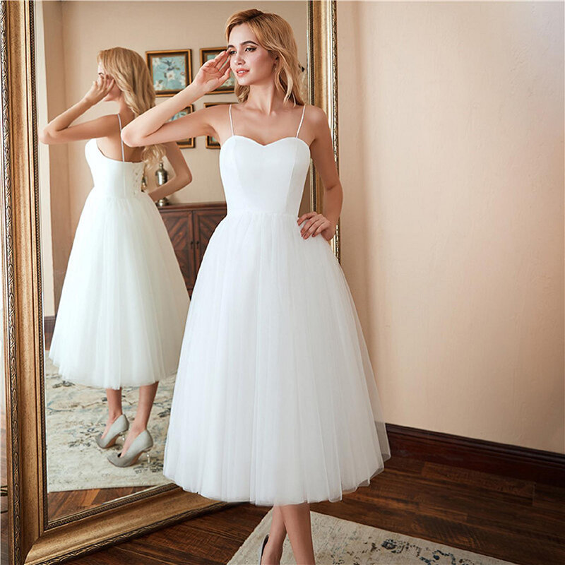 Женское свадебное платье-трапеция, без рукавов, средней длины