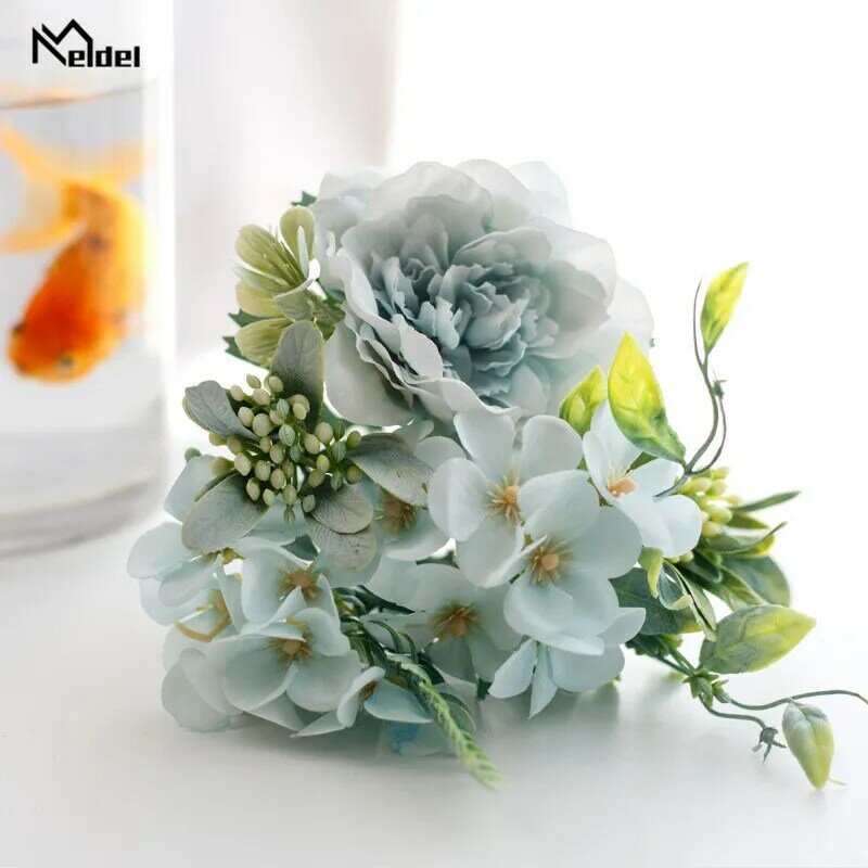 Mini Buatan Peony Sutra Bunga Bouquet Palsu Camellia Flores untuk Pernikahan Bride Palsu Bunga Bouquet Pesta Dekorasi Rumah