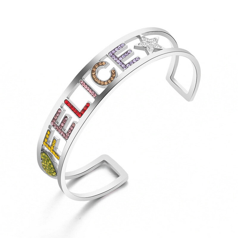 Bracelet manchette en acier inoxydable pour femmes, Bracelet ouvert en Zircon, personnalisé, amoureux des lettres