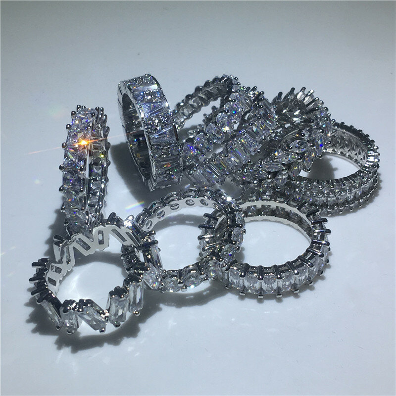 Choucong-男性と女性のための永遠のジルコニアリング,婚約指輪,925スターリングシルバー,ジルコン5a,9スタイル